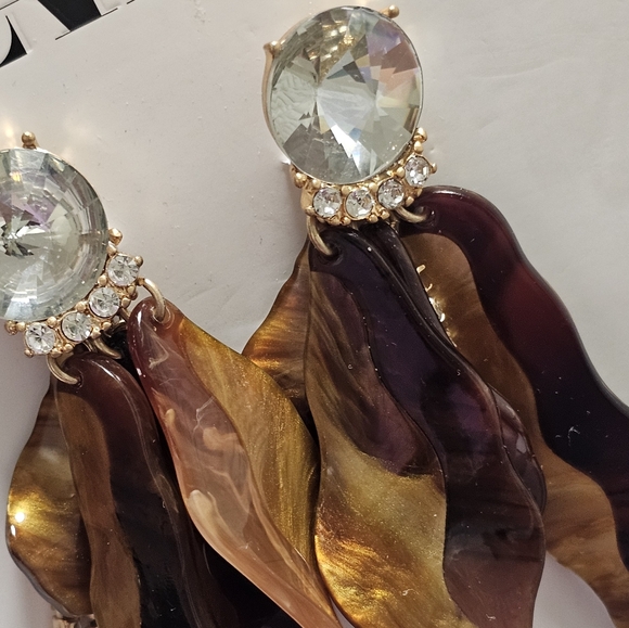 NEW Zara Statement Earrings with Gold and Brown Accents - Picture 7 of 9